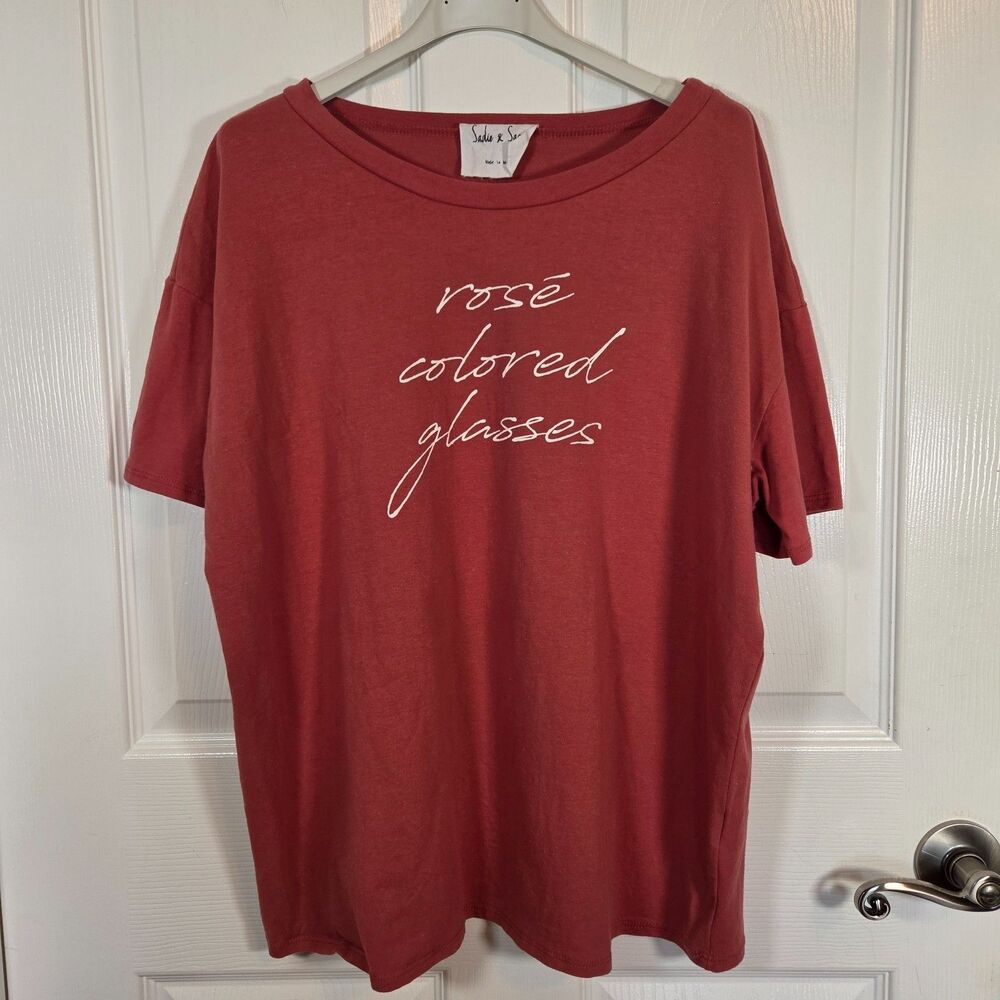Sadie & Sage Womens LARGE "Rosé Colored Glasses" Wine Lover's Cotton Tee Shirt